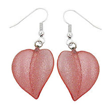 Lade das Bild in den Galerie-Viewer, Ohrhaken Ohrhänger Ohrringe 45x20mm Kunststoffperle Blatt rosa mit Flitter