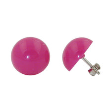 Lade das Bild in den Galerie-Viewer, Ohrstecker Ohrring 13mm pink-rosa-glänzend Kunststoff halbrund gewölbt
