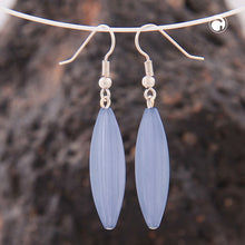 Lade das Bild in den Galerie-Viewer, Ohrhaken Ohrhänger Ohrringe 30x9mm Rillenolive Kunststoff hellblau wachs