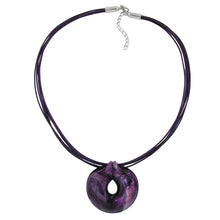 Lade das Bild in den Galerie-Viewer, Kette 52mm Kunststoff Anhänger Amulett lila marmoriert Kordel lila 55cm