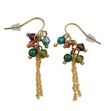 Lade das Bild in den Galerie-Viewer, Ohrhaken Ohrhänger Ohrringe 45mm Perlen in grün und braun Kettchen goldfarben