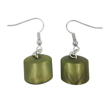 Lade das Bild in den Galerie-Viewer, Ohrhaken Ohrhänger Ohrringe 37x15mm Schrägperle Kunststoff grün-seidig-glänzend