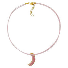 Lade das Bild in den Galerie-Viewer, Kette 34x7mm Anhänger Ecke rosa-weiß-silber emailliert Metallguss Kordel rosa 42cm