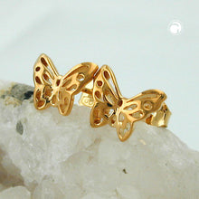 Lade das Bild in den Galerie-Viewer, Ohrstecker Ohrring 7x10mm Schmetterling vergoldet 3 Mikron