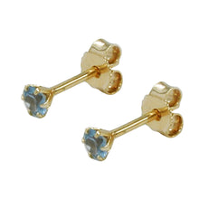 Lade das Bild in den Galerie-Viewer, Ohrstecker Ohrring 3mm synthetischer Aquamarin 9Kt GOLD