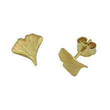 Lade das Bild in den Galerie-Viewer, Ohrstecker Ohrring 9mm Ginkgoblatt matt 9Kt GOLD