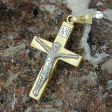 Lade das Bild in den Galerie-Viewer, Anhänger 27x16mm Kreuz mit Jesus bicolor glänzend 9Kt GOLD