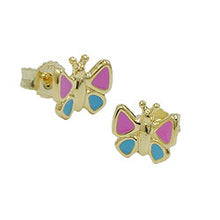 Lade das Bild in den Galerie-Viewer, Ohrstecker Ohrring 7mm Schmetterling pink-hellblau 9Kt GOLD