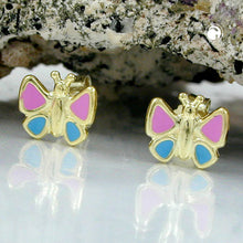 Lade das Bild in den Galerie-Viewer, Ohrstecker Ohrring 7mm Schmetterling pink-hellblau 9Kt GOLD
