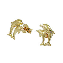 Lade das Bild in den Galerie-Viewer, Ohrstecker Ohrring 10x7mm Delfin-Pärchen matt-glänzend 9Kt GOLD