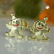 Lade das Bild in den Galerie-Viewer, Ohrstecker Ohrring 8x6mm Clown glänzend farbig lackiert 9Kt GOLD