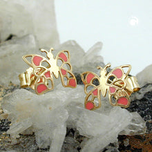 Lade das Bild in den Galerie-Viewer, Ohrstecker Ohrring 7x8mm Schmetterling orange 9Kt GOLD
