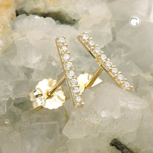 Lade das Bild in den Galerie-Viewer, Ohrstecker Ohrring 9x1mm mit je 8 Zirkonias weiß 9Kt GOLD