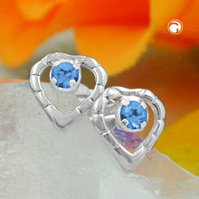 Lade das Bild in den Galerie-Viewer, Ohrstecker Ohrring 7x6mm Herz Glasstein blau glänzend Silber 925