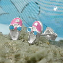 Lade das Bild in den Galerie-Viewer, Ohrstecker Ohrring 8x4mm Kinderohrring Schuh rosa-hellblau lackiert Silber 925