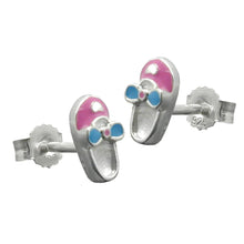 Lade das Bild in den Galerie-Viewer, Ohrstecker Ohrring 8x4mm Kinderohrring Schuh rosa-hellblau lackiert Silber 925