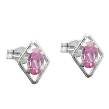 Lade das Bild in den Galerie-Viewer, Ohrstecker Ohrring 8x6mm Rhombus mit Zirkonia pink Silber 925