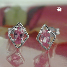 Lade das Bild in den Galerie-Viewer, Ohrstecker Ohrring 8x6mm Rhombus mit Zirkonia pink Silber 925