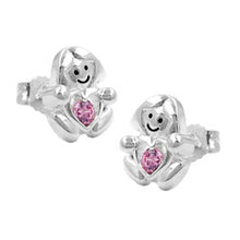 Lade das Bild in den Galerie-Viewer, Ohrstecker Ohrring 9,5x8mm Kinderohrring Mädchen mit Herz Zirkonia pink glänzend Silber 925