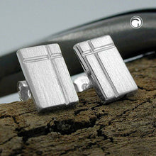 Lade das Bild in den Galerie-Viewer, Ohrstecker Ohrring 8x6mm Viereck mit Kreuz matt diamantiert Silber 925