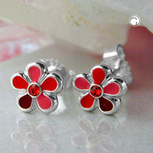 Lade das Bild in den Galerie-Viewer, Ohrstecker Ohrring 6,5mm Kinderohrring Blume rot-lackiert Silber 925