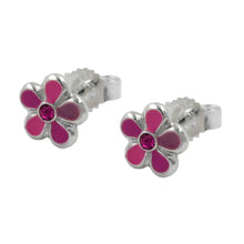 Lade das Bild in den Galerie-Viewer, Ohrstecker Ohrring 6,5mm Kinderohrring Blume pink-lackiert Silber 925