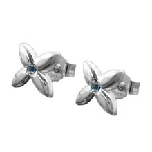 Lade das Bild in den Galerie-Viewer, Ohrstecker Ohrring 6,5x6,5mm kleine Blüte mit synthetischem Spinell aqua Silber 925