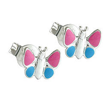 Lade das Bild in den Galerie-Viewer, Ohrstecker Ohrring 7x8mm Kinderohrring Schmetterling hellblau-pink Silber 925