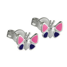Lade das Bild in den Galerie-Viewer, Ohrstecker Ohrring 8mm Kinderohrring Schmetterling pink-lila-lackiert Silber 925