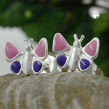 Lade das Bild in den Galerie-Viewer, Ohrstecker Ohrring 8mm Kinderohrring Schmetterling pink-lila-lackiert Silber 925
