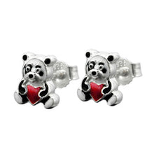 Lade das Bild in den Galerie-Viewer, Ohrstecker Ohrring 7x6mm Kinderohrring Panda Bär farbig lackiert Silber 925