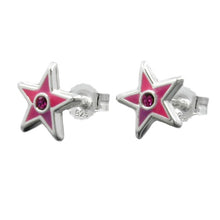 Lade das Bild in den Galerie-Viewer, Ohrstecker Ohrring 8x8mm Kinderohrring Stern pink lackiert mit Glasstein pink Silber 925