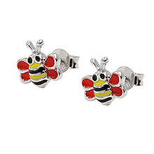 Lade das Bild in den Galerie-Viewer, Ohrstecker Ohrring 8x8mm Bienen rot-gelb-schwarz-emailliert Silber 925
