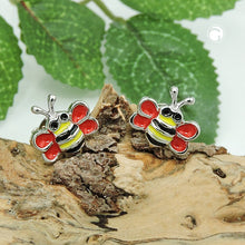Lade das Bild in den Galerie-Viewer, Ohrstecker Ohrring 8x8mm Bienen rot-gelb-schwarz-emailliert Silber 925
