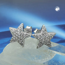 Lade das Bild in den Galerie-Viewer, Ohrstecker Ohrring 10x10mm Stern Zirkonias weiß rhodiniert Silber 925
