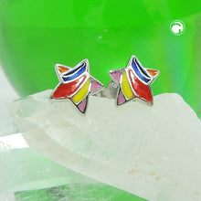Lade das Bild in den Galerie-Viewer, Ohrstecker Ohrring 7x7mm Stern farbig emailliert Silber 925