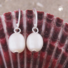 Lade das Bild in den Galerie-Viewer, Ohrhaken Ohrring ca. 24x8mm Süßwasserzuchtperle weiß Silber 925
