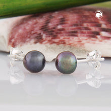 Lade das Bild in den Galerie-Viewer, Ohrstecker Ohrring ca. 6mm Süßwasserzuchtperle dunkelgrün unrund Silber 925