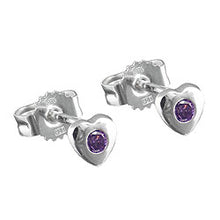 Lade das Bild in den Galerie-Viewer, Ohrstecker Ohrring 4mm Herz mit Zirkonia lila amethystfarben Silber 925