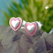Lade das Bild in den Galerie-Viewer, Ohrstecker Ohrring 5mm Kinderohrring kleines Herz rosa lackiert Silber 925