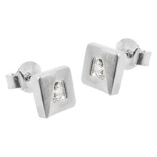 Lade das Bild in den Galerie-Viewer, Ohrstecker Ohrring 6x6mm Viereck matt-glänzend mit Zirkonia Silber 925