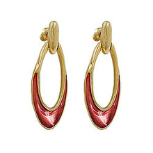 Lade das Bild in den Galerie-Viewer, Ohrstecker Ohrhänger Ohrringe 42x16mm aus Metall mit Farbeinlage Messinglegierung rostbraun glänzend emailliert
