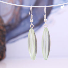 Lade das Bild in den Galerie-Viewer, Ohrhaken Ohrhänger Ohrringe 30x9mm Rillenolive Kunststoff hellgrün transparent
