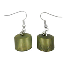 Lade das Bild in den Galerie-Viewer, Ohrhaken Ohrhänger Ohrringe 37x15mm Schrägperle Kunststoff grün-seidig-glänzend

