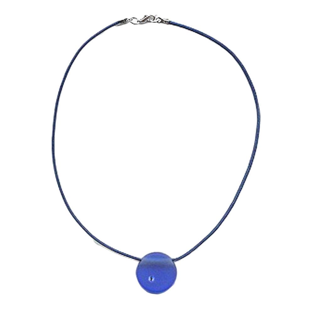 Kette 20x5mm Anhänger blau-matt aus Kunststoff mit Glasstein Kordel blau 38cm