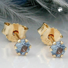Lade das Bild in den Galerie-Viewer, Ohrstecker Ohrring 3mm synthetischer Aquamarin 9Kt GOLD
