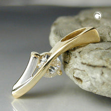 Lade das Bild in den Galerie-Viewer, Anhänger 19x6mm bicolor rhodiniert mit Zirkonia 9Kt GOLD
