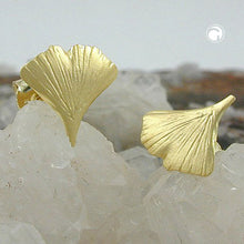 Lade das Bild in den Galerie-Viewer, Ohrstecker Ohrring 9mm Ginkgoblatt matt 9Kt GOLD
