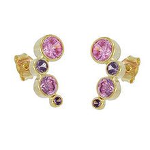 Lade das Bild in den Galerie-Viewer, Ohrstecker Ohrring 14x5mm Zirkonia pink-lila 9Kt GOLD
