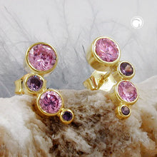Lade das Bild in den Galerie-Viewer, Ohrstecker Ohrring 14x5mm Zirkonia pink-lila 9Kt GOLD
